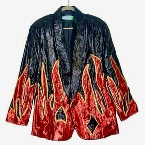 Men's Black and Red Flame Blazer